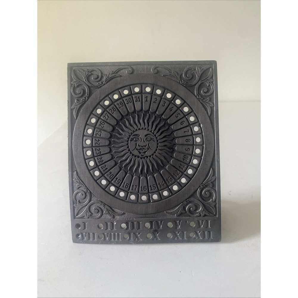 Vintage Perpetual Calendar Germany Block Zinn Pewter Sun Design collectible